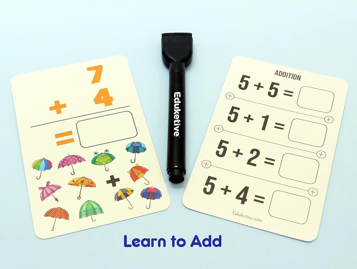 Arjoos |  Eduketive 1+2=3 Write & Wipe Reusable Activity Cards |  Writing Practice & Preschool Learning Educational Game with Exercise Book | Ages ( 3-9 yrs )