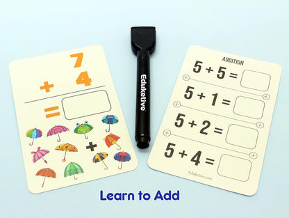 Arjoos |  Eduketive 1+2=3 Write & Wipe Reusable Activity Cards |  Writing Practice & Preschool Learning Educational Game with Exercise Book | Ages ( 3-9 yrs )