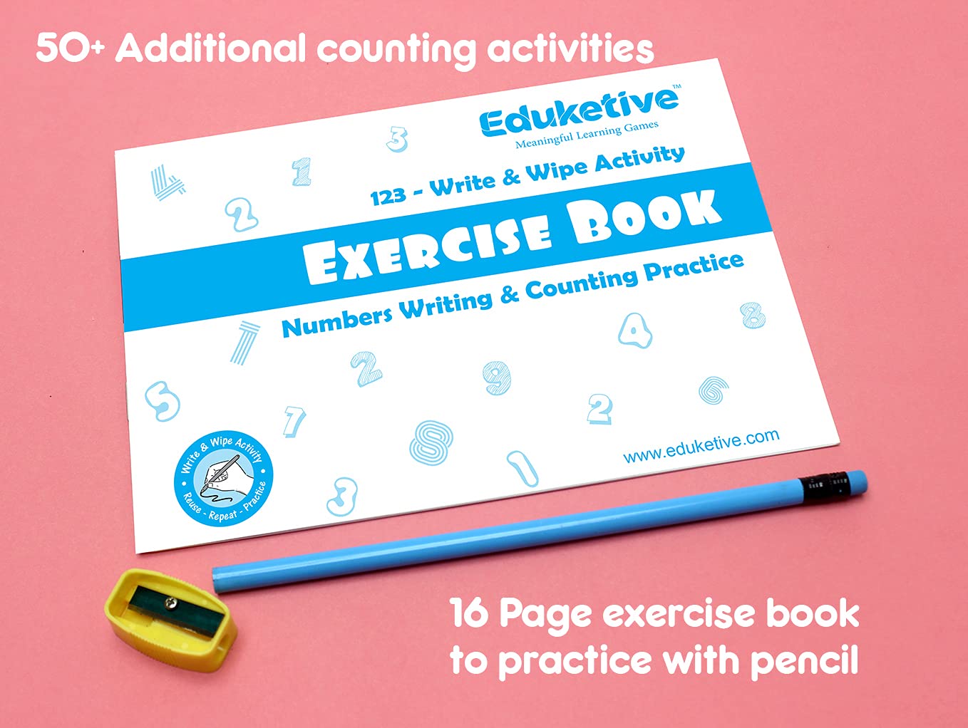 Arjoos |  Eduketive -  1 2 3 Numbers & Counting Write & Wipe Reusable Activity Cards |  Writing Practice & Preschool Learning Educational Game with Exercise Book | Ages ( 3-6 yrs )