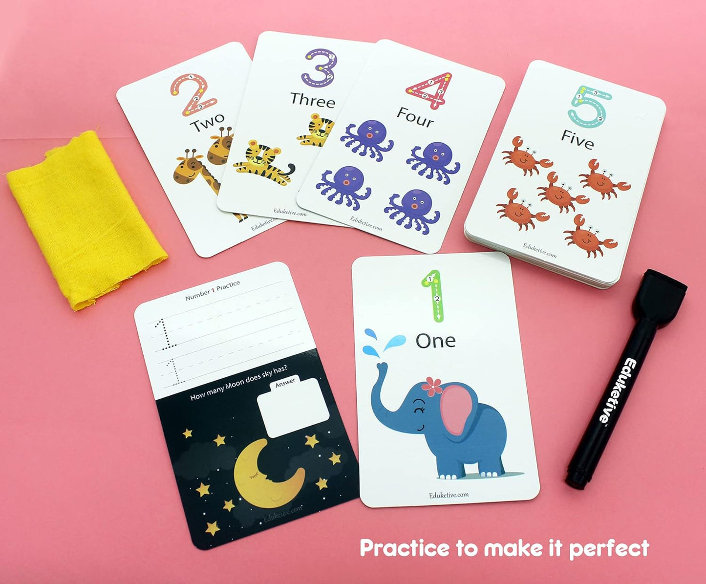 Arjoos |  Eduketive -  1 2 3 Numbers & Counting Write & Wipe Reusable Activity Cards |  Writing Practice & Preschool Learning Educational Game with Exercise Book | Ages ( 3-6 yrs )