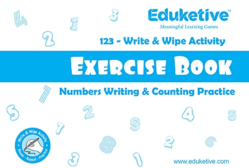 Arjoos |  Eduketive -  1 2 3 Numbers & Counting Write & Wipe Reusable Activity Cards |  Writing Practice & Preschool Learning Educational Game with Exercise Book | Ages ( 3-6 yrs )