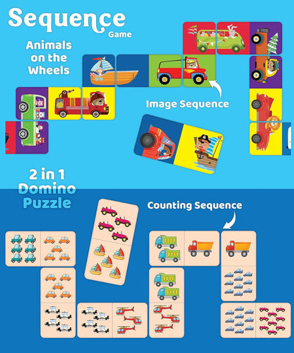 Arjoos | Sequence 2 in 1 Puzzle - Animals on The Wheels | Double Sided Educational 30 Pieces Puzzle | Jigsaw Puzzles For Kids | Birthday Gifts for Kids - Pack of 1