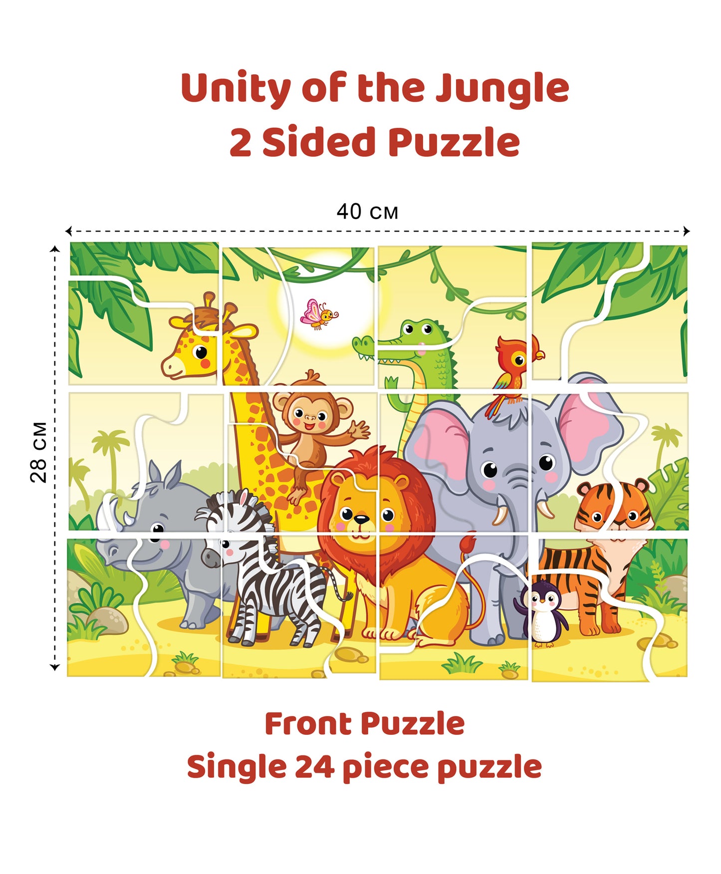 Arjoos  |  Eduketive Unity Of The Jungle 2 Sided Puzzle Single Front Puzzle & Back Puzzles - 24 Pieces