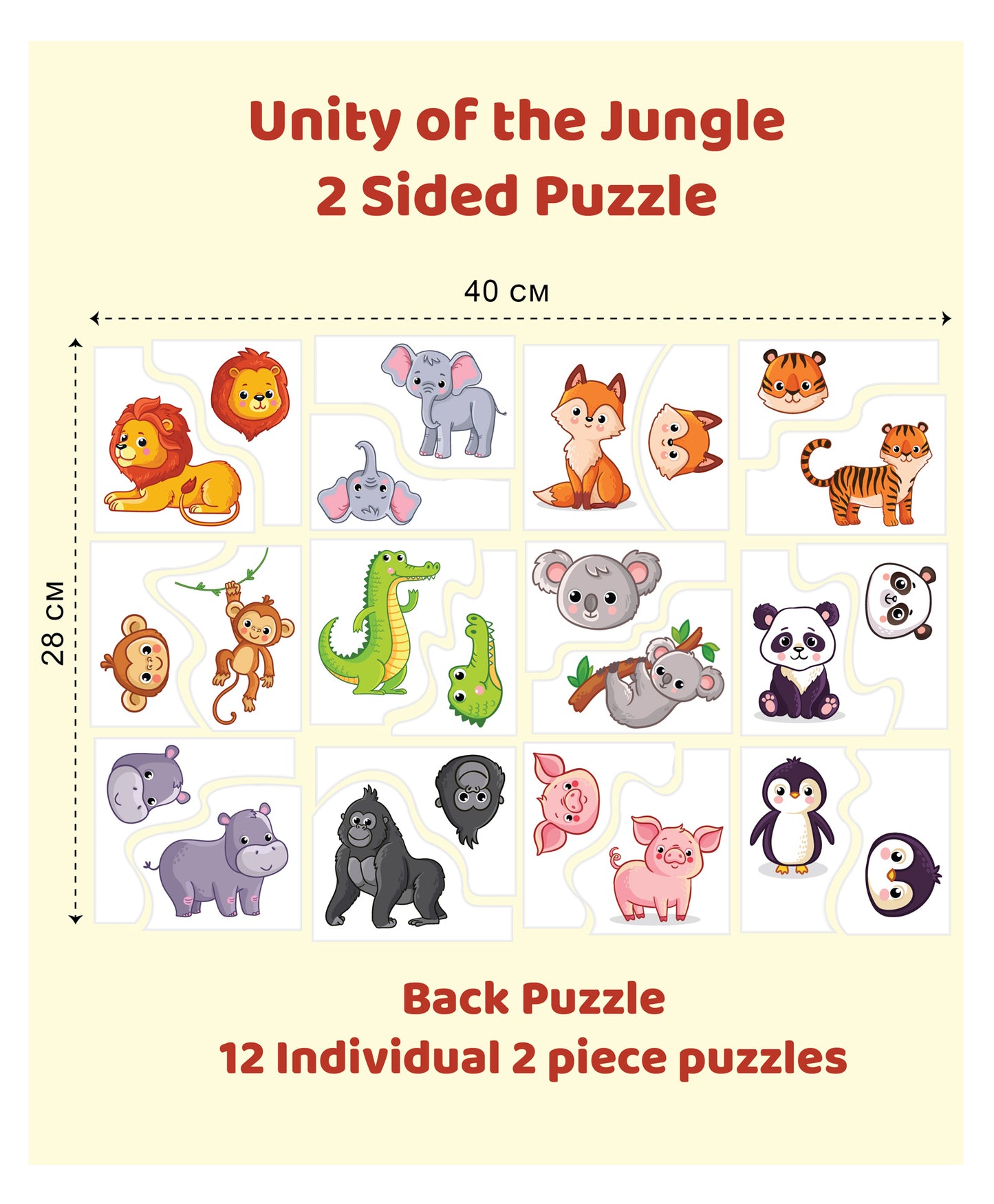 Arjoos  |  Eduketive Unity Of The Jungle 2 Sided Puzzle Single Front Puzzle & Back Puzzles - 24 Pieces