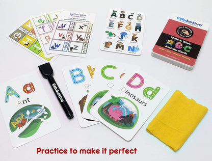 Arjoos |  Eduketive -  ABC Letters Write & Wipe Reusable Activity Cards |  Writing Practice & Preschool Learning Educational Game with Exercise Book | Ages ( 3-6 yrs )