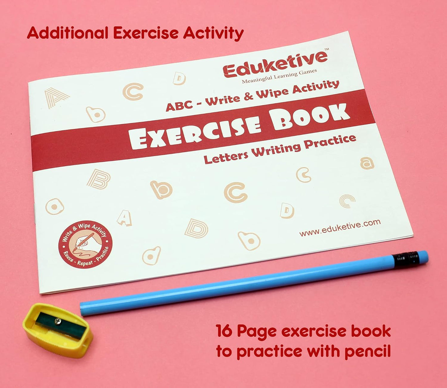 Arjoos |  Eduketive -  ABC Letters Write & Wipe Reusable Activity Cards |  Writing Practice & Preschool Learning Educational Game with Exercise Book | Ages ( 3-6 yrs )