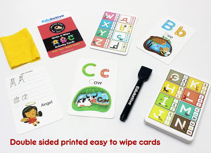 Arjoos |  Eduketive -  ABC Letters Write & Wipe Reusable Activity Cards |  Writing Practice & Preschool Learning Educational Game with Exercise Book | Ages ( 3-6 yrs )