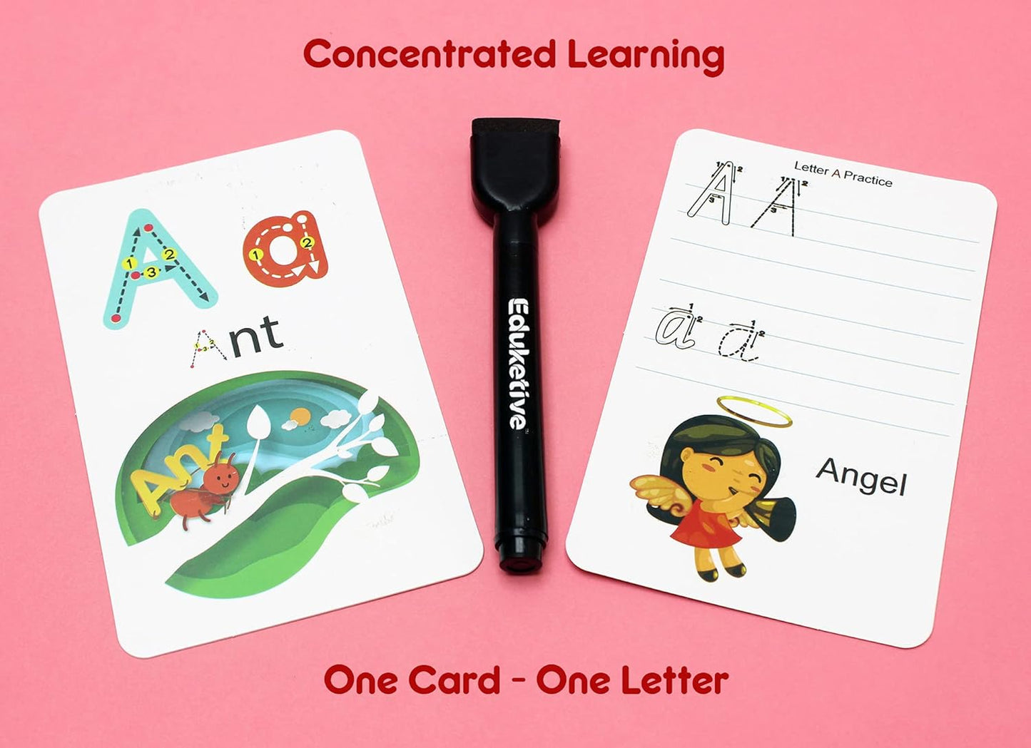 Arjoos |  Eduketive -  ABC Letters Write & Wipe Reusable Activity Cards |  Writing Practice & Preschool Learning Educational Game with Exercise Book | Ages ( 3-6 yrs )