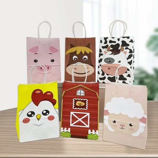 Arjoos | Farm theme Animal Design Printed Paper Carry Bags | Gift Bags for Return gifts(Pack Of 12)