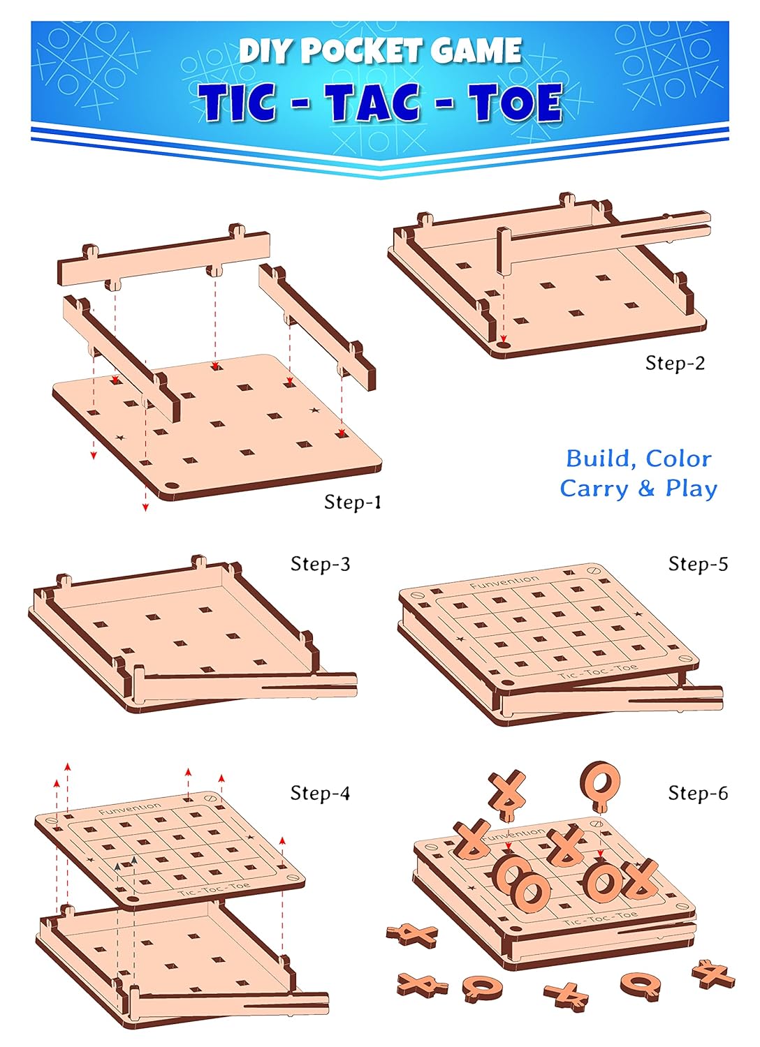 Arjoos | Funvention DIY Tic-Tac-Toe Pocket Travel Game for Kids