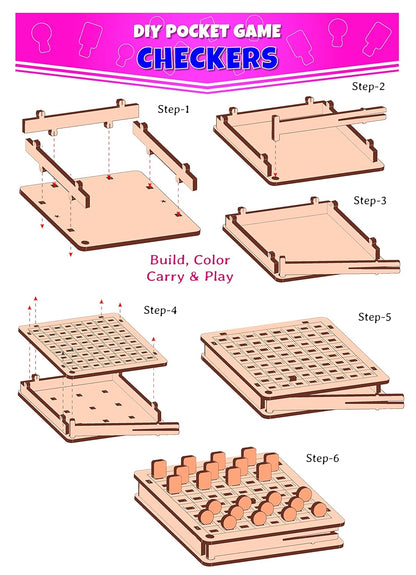 Arjoos | Funvention-Kid Diy Checkers Pocket Travel Game For Kids 4+ Years