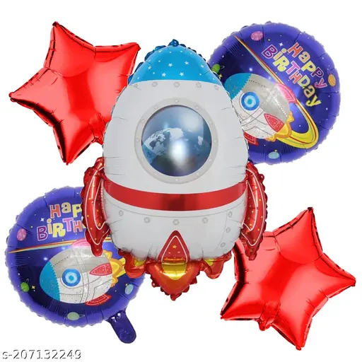 Arjoos | Happy Birthday Astronaut Space Theme Foil Balloons (5 Pcs) | Kids Birthday Foil Balloon