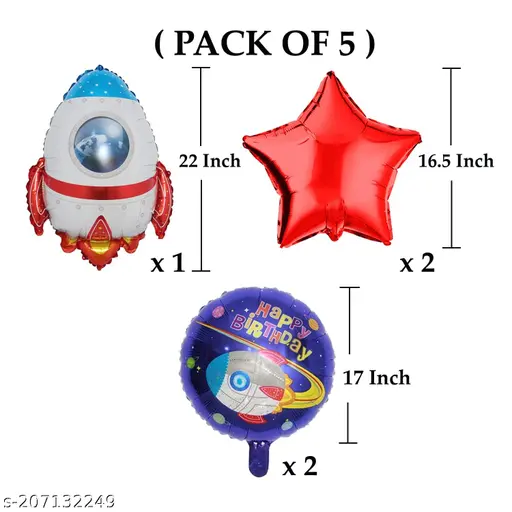 Arjoos | Happy Birthday Astronaut Space Theme Foil Balloons (5 Pcs) | Kids Birthday Foil Balloon