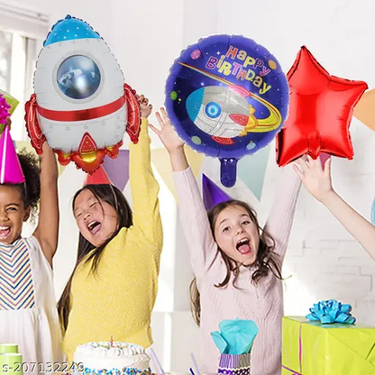 Arjoos | Happy Birthday Astronaut Space Theme Foil Balloons (5 Pcs) | Kids Birthday Foil Balloon