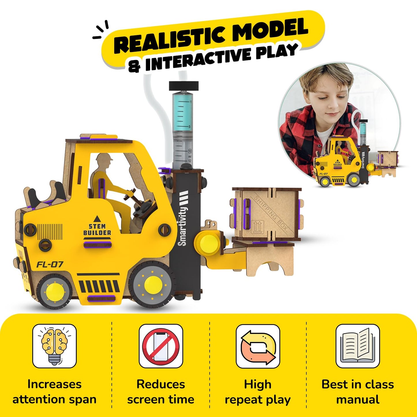 Arjoos | Hydraulic Forklift - Construction Toy Vehicle | Diy Stem Educational Science Toy |  6 - 14 years | Birthday Return Gift for Boys & Girls - Multicolour