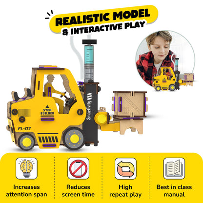 Arjoos | Hydraulic Forklift - Construction Toy Vehicle | Diy Stem Educational Science Toy |  6 - 14 years | Birthday Return Gift for Boys & Girls - Multicolour