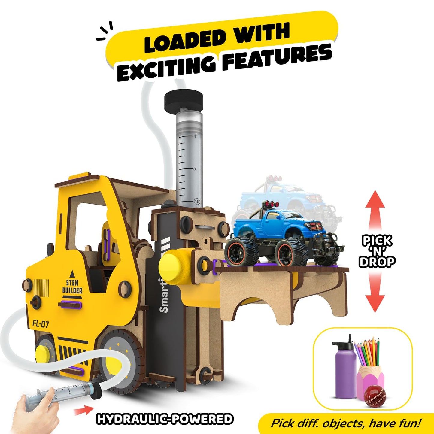 Arjoos | Hydraulic Forklift - Construction Toy Vehicle | Diy Stem Educational Science Toy |  6 - 14 years | Birthday Return Gift for Boys & Girls - Multicolour