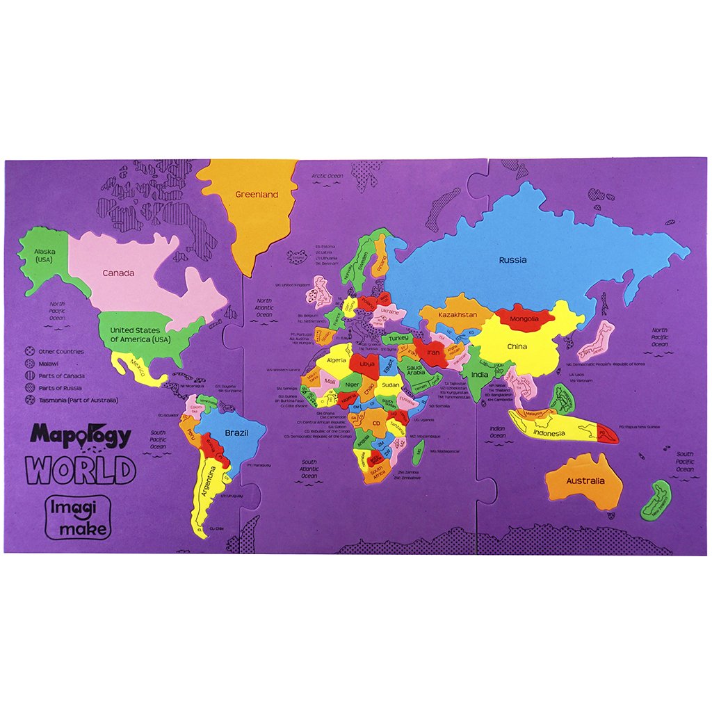 Arjoos |  Mapology World  - Map and Its Countries Puzzle | Learning Aid & Educational Toy | Jigsaw Puzzle | Gifts for Boys & Girls ( Ages 4+ )