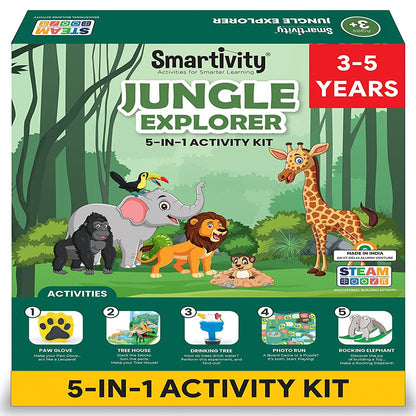 Arjoos | Jungle Explorer STEM DIY Fun Toy – 5-in-1 | Educational Kit for Kids, Build & Learn Jungle Animals | Ideal Gift for Boys & Girls | Birthday Gifts for Kids - Pack of 1