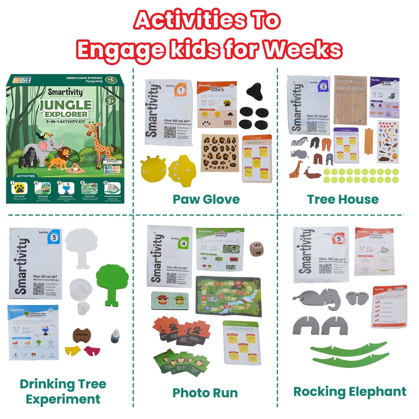 Arjoos | Jungle Explorer STEM DIY Fun Toy – 5-in-1 | Educational Kit for Kids, Build & Learn Jungle Animals | Ideal Gift for Boys & Girls | Birthday Gifts for Kids - Pack of 1