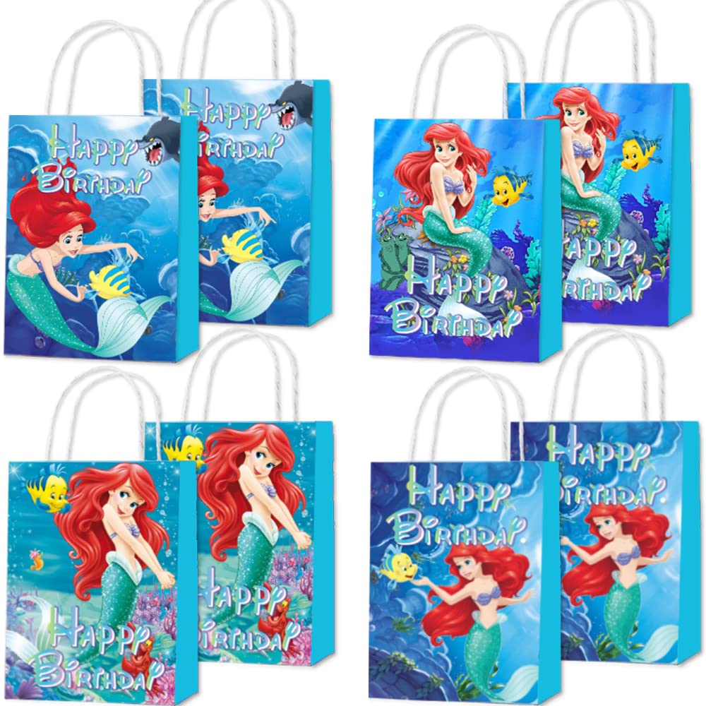 Arjoos | Little Mermaid Birthday Party Supplies | Party Favors Gift Paper Bags (pack Of 12)