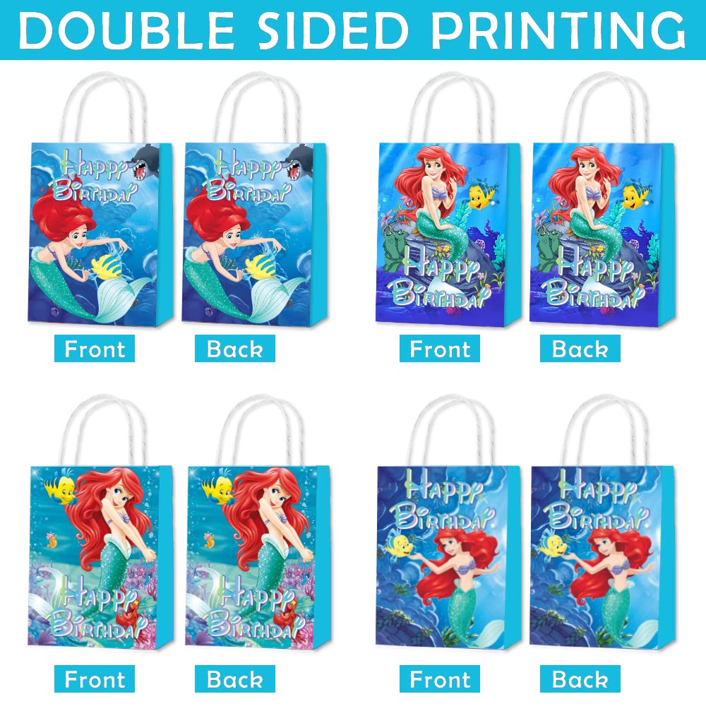 Arjoos | Little Mermaid Birthday Party Supplies | Party Favors Gift Paper Bags (pack Of 12)