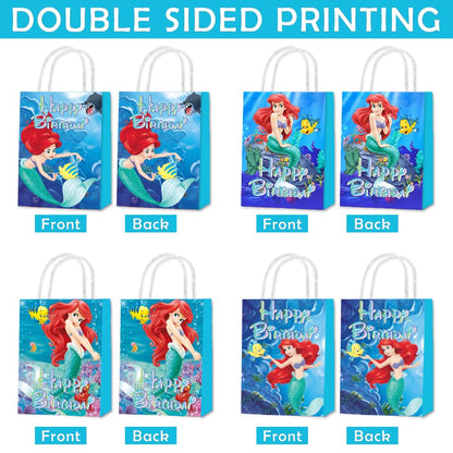 Arjoos | Little Mermaid Birthday Party Supplies | Party Favors Gift Paper Bags (pack Of 12)