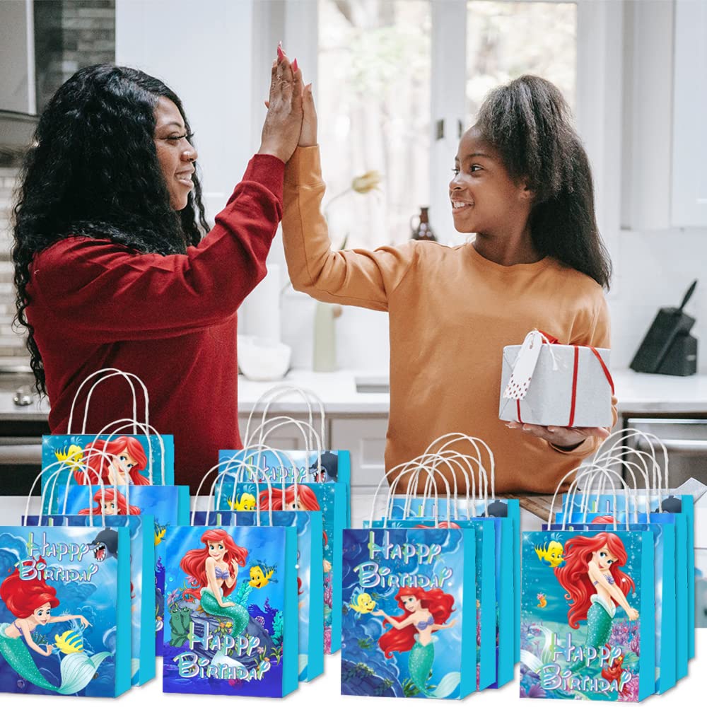 Arjoos | Little Mermaid Birthday Party Supplies | Party Favors Gift Paper Bags (pack Of 12)