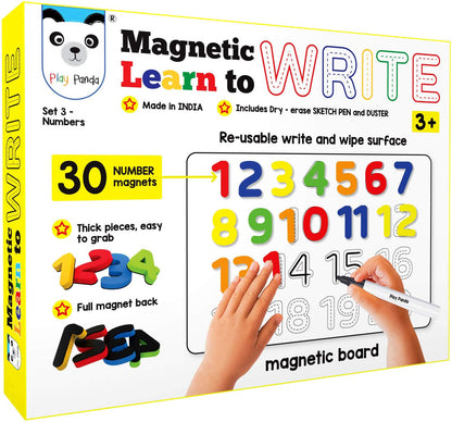 Arjoos | Magnetic Learn to Write Numbers | 30 Number Magnets | Dry Erase Sketch Pen and Duster | Includes Write and Wipe Magnetic Board .