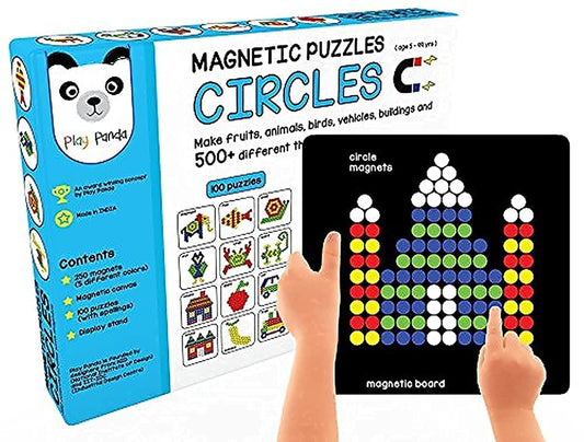 Arjoos | Magnetic Puzzles : Circles with 250 colorful magnets | magnetic board | 100 puzzles and display stand | Gift For Boys And Girls