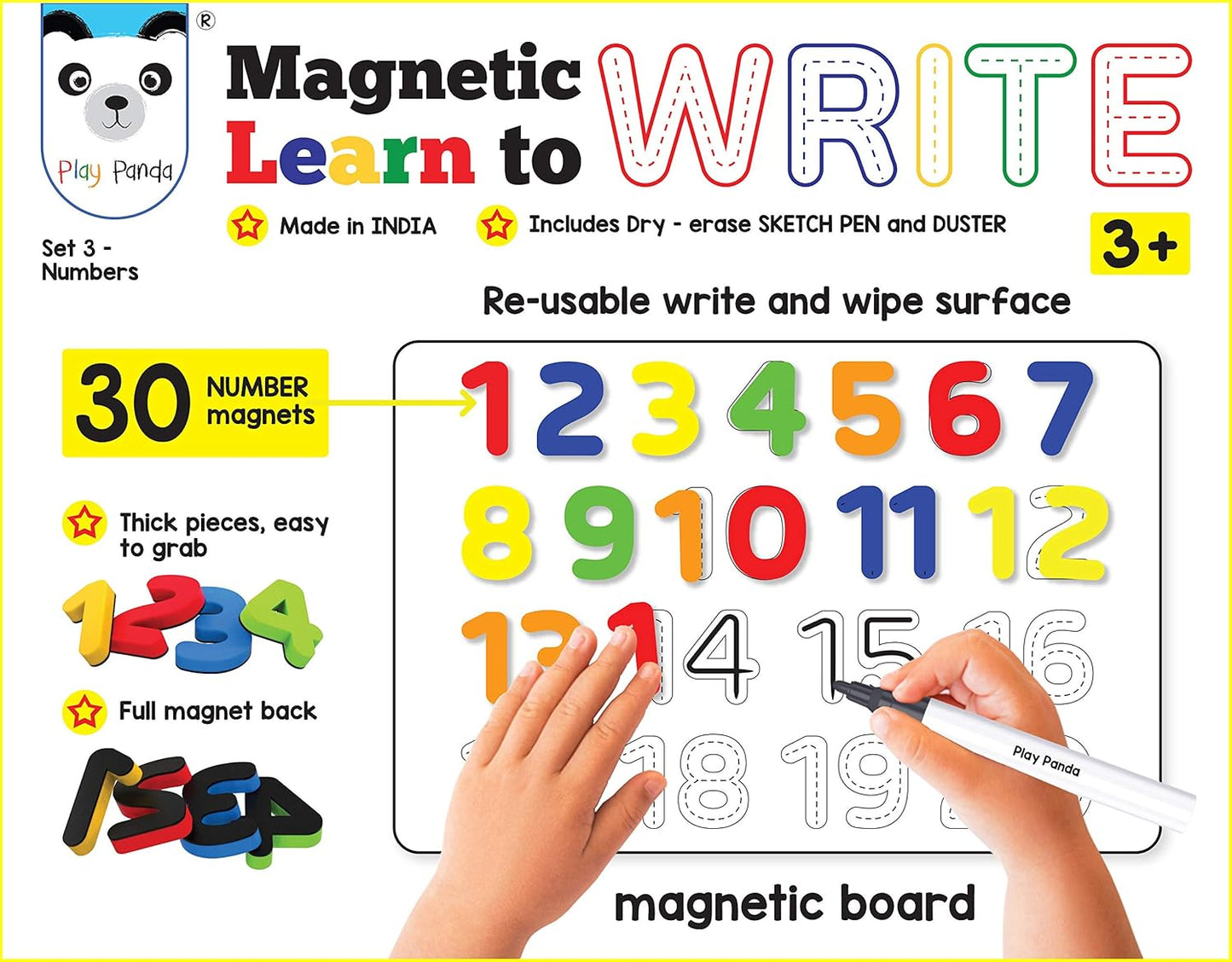 Arjoos | Magnetic Learn to Write Numbers | 30 Number Magnets | Dry Erase Sketch Pen and Duster | Includes Write and Wipe Magnetic Board .