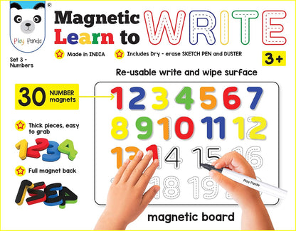 Arjoos | Magnetic Learn to Write Numbers | 30 Number Magnets | Dry Erase Sketch Pen and Duster | Includes Write and Wipe Magnetic Board .