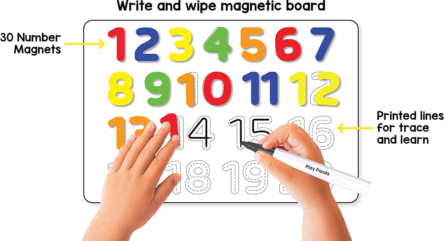 Arjoos | Magnetic Learn to Write Numbers | 30 Number Magnets | Dry Erase Sketch Pen and Duster | Includes Write and Wipe Magnetic Board .