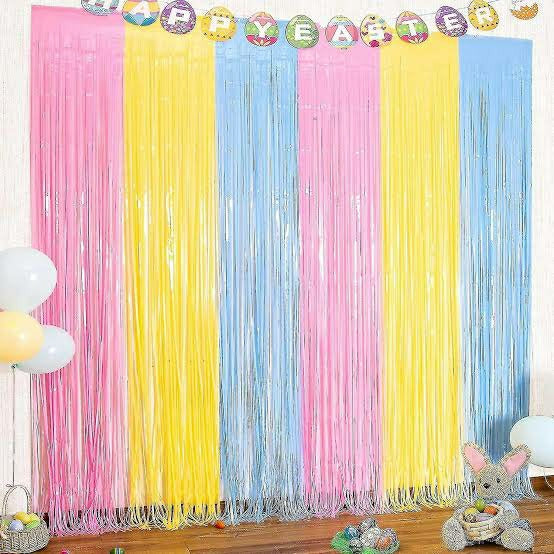 Arjoos | Pastel Big Foil Curtain Backdrop Tinsel Foil Fringes Curtain for Birthday Decoration Pack Of 1 (Size of 3F x 6 F)