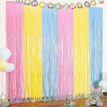 Arjoos | Pastel Big Foil Curtain Backdrop Tinsel Foil Fringes Curtain for Birthday Decoration Pack Of 1 (Size of 3F x 6 F)