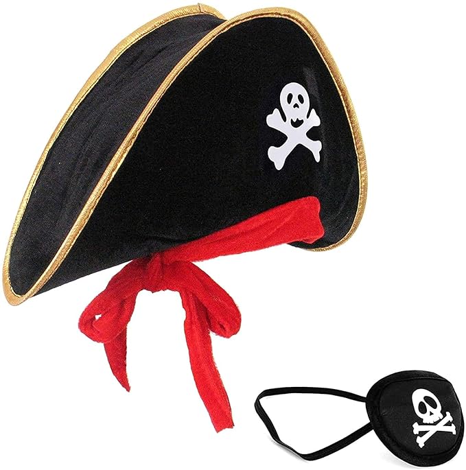 Arjoos | Pirate cap hat for kids and adults Pirate Accessories Funny Party Hat for Caribbean Dress costume with Eye patch