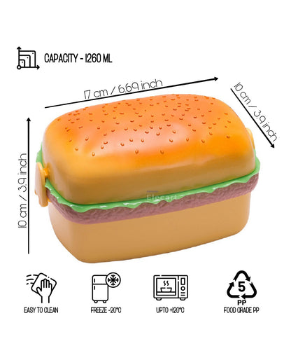 Arjoos | Rectangular Shape Burger Lunch Box, Sandwich Burger Shape Tiffin Box For Kids | Cute Lunch Box For Kids