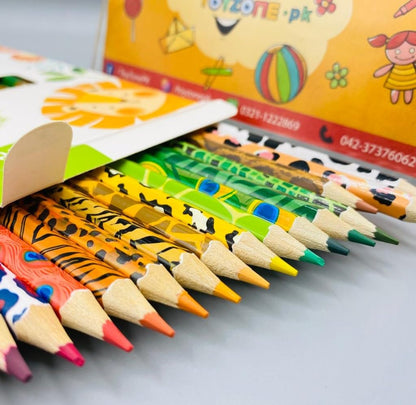 Arjoos | Set of 24 Colored Pencil Pre-Sharpened Pencils for Children | 24 animal print pencils