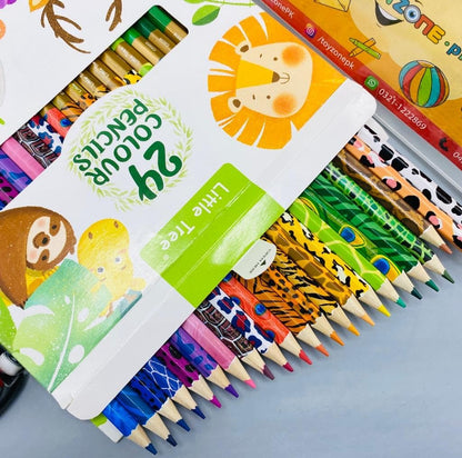 Arjoos | Set of 24 Colored Pencil Pre-Sharpened Pencils for Children | 24 animal print pencils