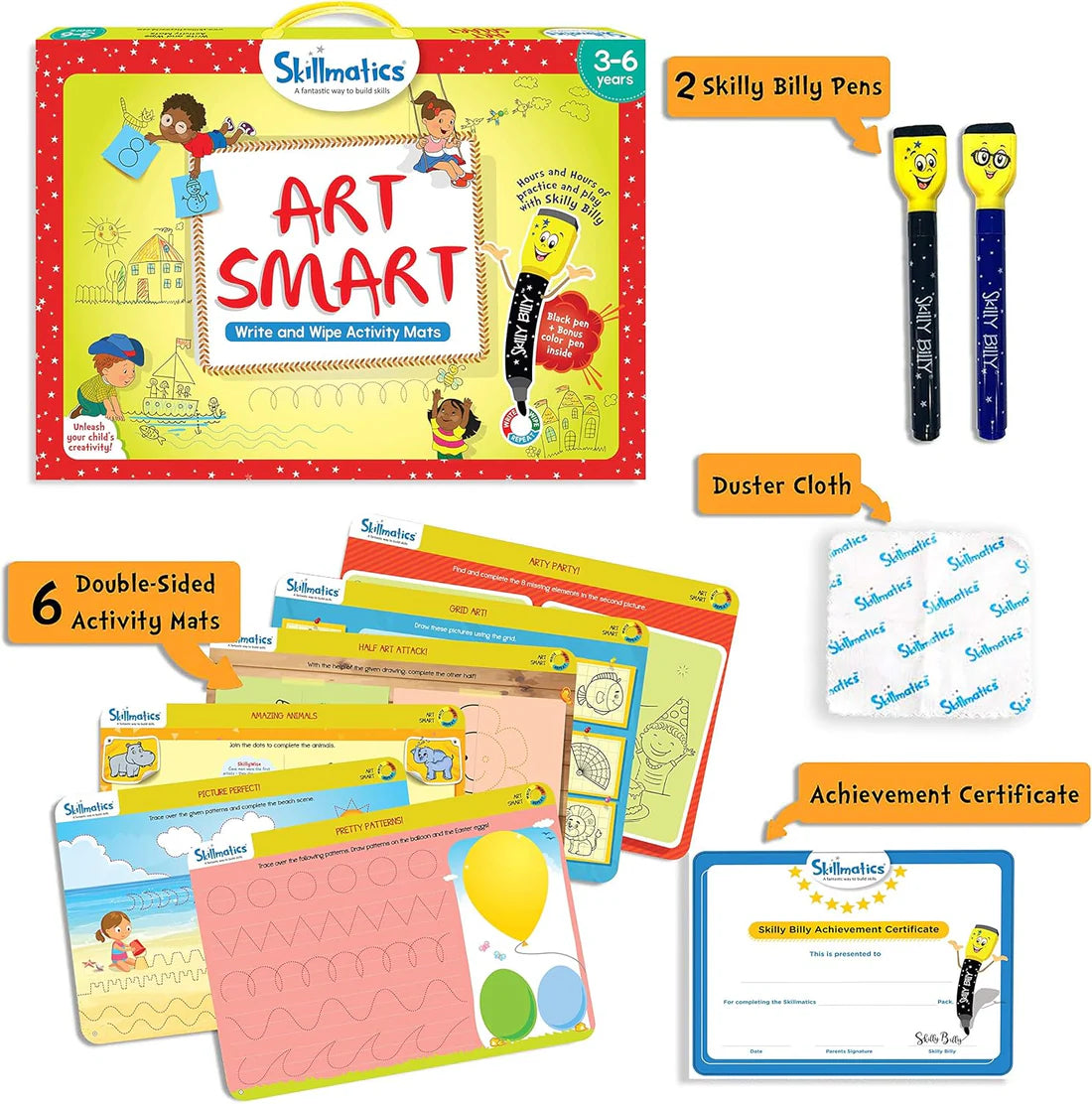 Arjoos | Art Smart - Write and Wipe Activity Mats | Sketching, Drawing, Creative, Art | Erasable and Reusable Mats (Multicolor) | Ages (3-6 Years)