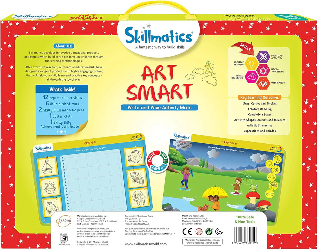 Arjoos | Art Smart - Write and Wipe Activity Mats | Sketching, Drawing, Creative, Art | Erasable and Reusable Mats (Multicolor) | Ages (3-6 Years)