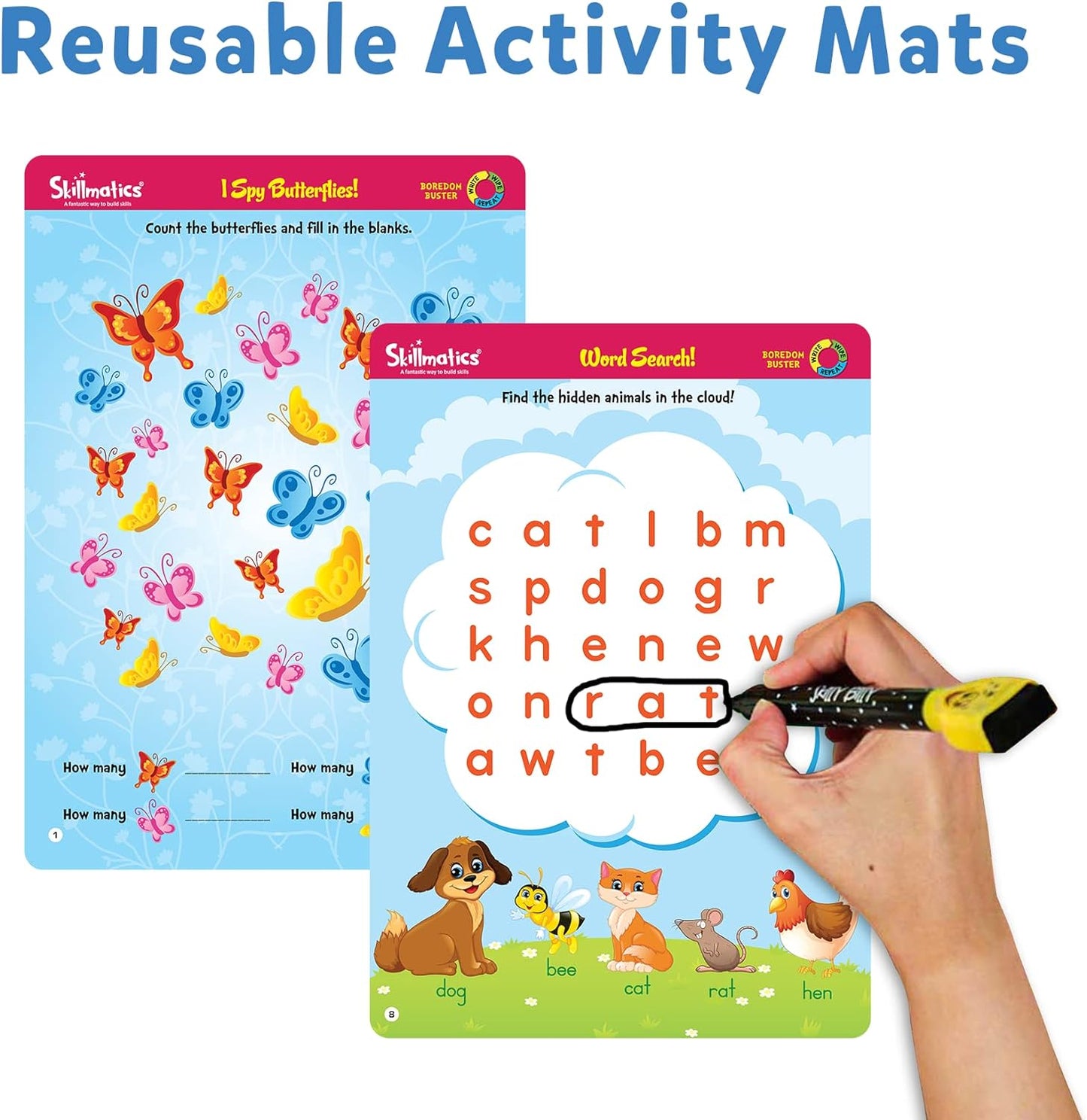 Arjoos |  Skillmatics Boredom Buster - Reusable Activity Mats  | Educational Game with Dry-Erase Marker, Gifts, Travel Toy for Kids | Gifts for Boys & Girls- (ages 3-6)