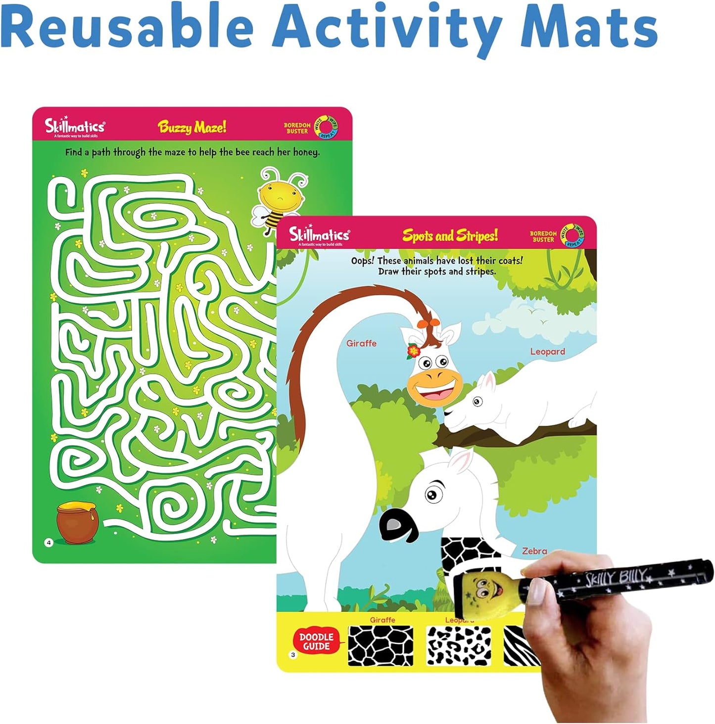 Arjoos |  Skillmatics Boredom Buster - Reusable Activity Mats  | Educational Game with Dry-Erase Marker, Gifts, Travel Toy for Kids | Gifts for Boys & Girls- (ages 3-6)