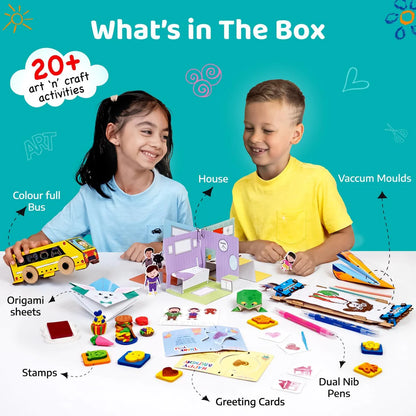 Arjoos | 20 in 1 Art and Craft Activity Kit | Clay, Stamp, Tracing, 3D House, Origami & Many More | Birthday Gifts for Kids - Pack of 1