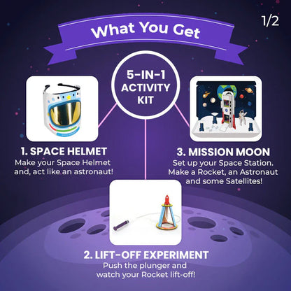 Arjoos | Space Explorer (Mission Moon) 5 in 1 Activity kit- Multicolour | Birthday Gifts for Kids - Pack of 1