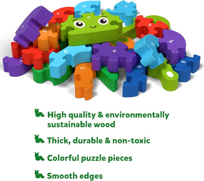 Arjoos |  Skillmatics Wooden Puzzle - The Clever Caterpillar | 26 Doubled Sided Wooden Pieces | Gifts for Boys & Girls- (ages 3+)