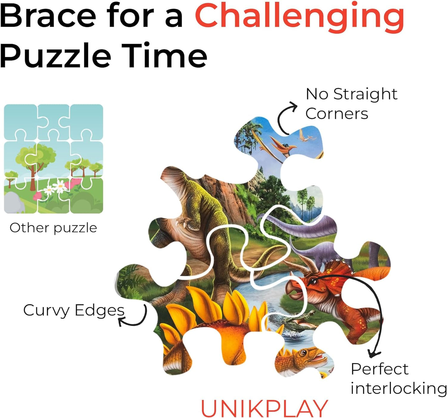 Arjoos  |  Unik Play Go Crazy Dinosaur Jigsaw Puzzle  for Kids | 12x12 inches, 90+90 Puzzle Pieces