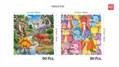 Arjoos  |  Unik Play Go Crazy Dinosaur Jigsaw Puzzle  for Kids | 12x12 inches, 90+90 Puzzle Pieces