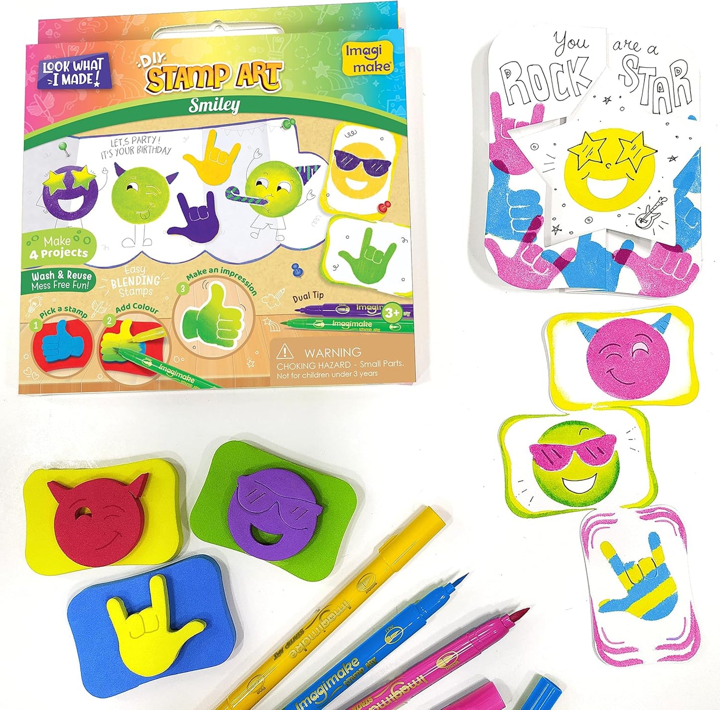 Arjoos | Imagimake Stamp Art - Smiley - DIY Kids Art Set - For Girls and Boys  | Return Gifts for Kids | 3 Years+