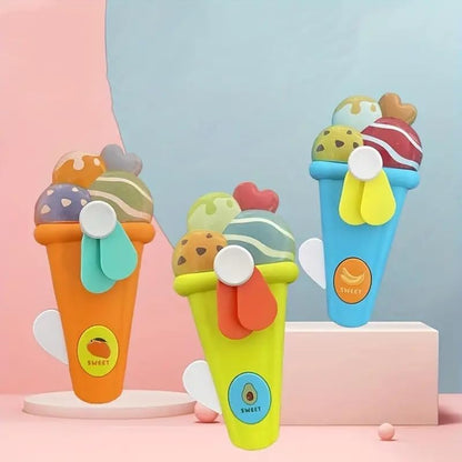 Arjoos | Kid's Hand Pressure Mini Fan Ice Cream Shape Cute Squeeze Toys/Portable Hand Press Fan Toy